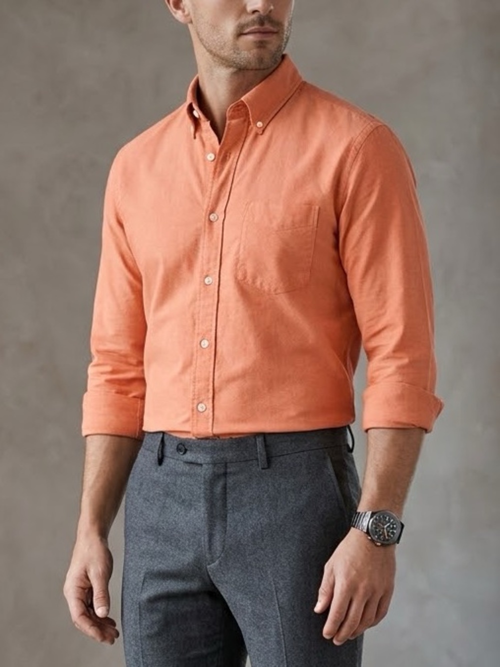 J.Crew Mens Slim Oxford Button Down Shirt Orange Long Sleeve Cotton‎ 93810 L